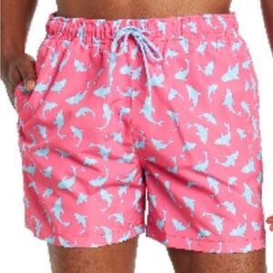 Happy Hour Men’s Shorts/Swim Trunks Hot Pink with Blue Sharks Size Large